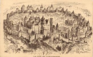 Carcassonne - Drawing of the city from outside city walls 