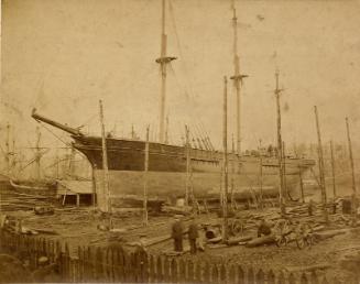 sepia toned photograph of clipper 'prince alfred' under construction