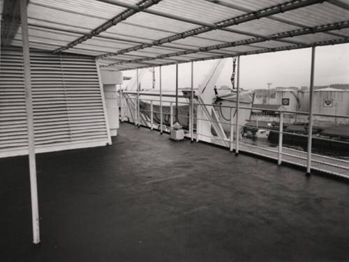 Black and white photograph of the shade deck on the Chemical Tanker Silverharrier