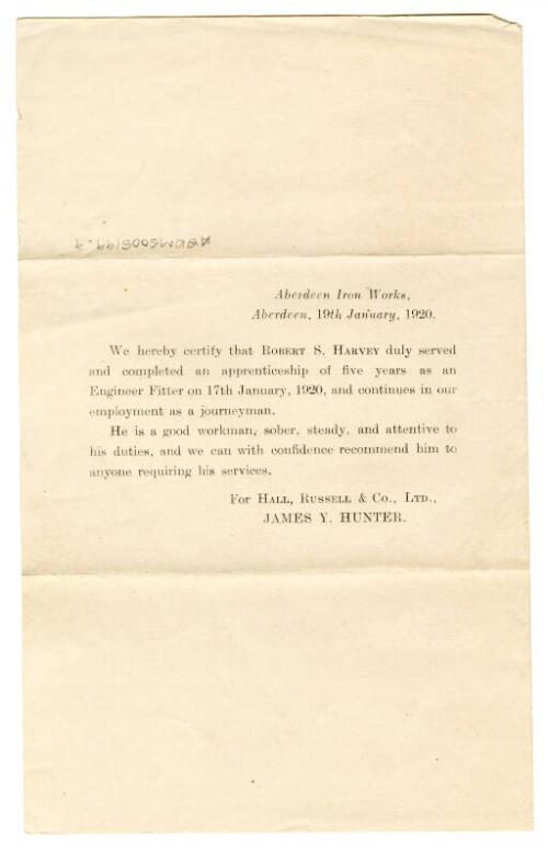 Completion of apprenticeship as Engineer Fitter at Hall Rusell