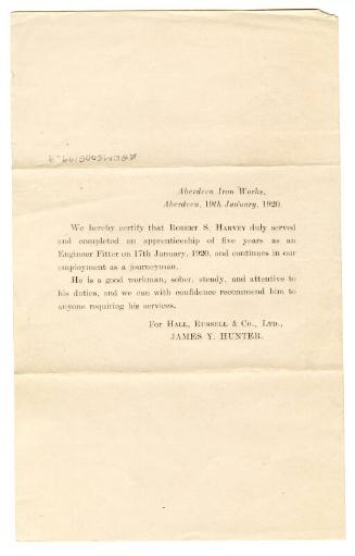 Completion of apprenticeship as Engineer Fitter at Hall Rusell