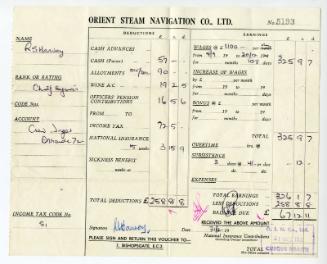 Pay slip from the Orient Steam Navigation Company Limited