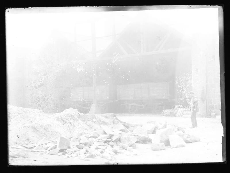 Glass Photographic Negative Aberdeen Gas Works Coke Yard workman standing left