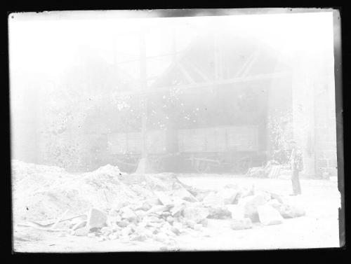 Glass Photographic Negative Aberdeen Gas Works Coke Yard workman standing left