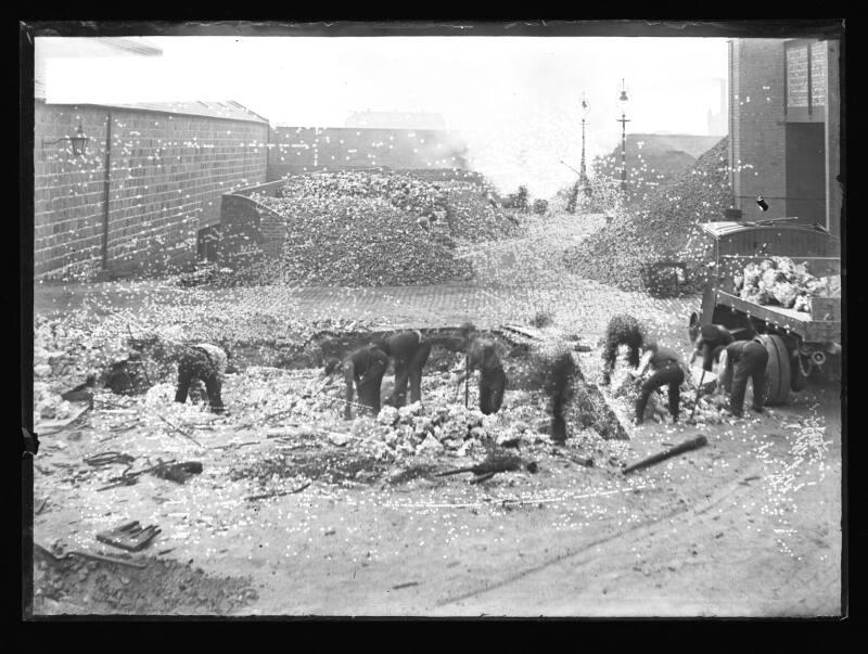 Glass Photographic Negative Aberdeen Gas Works Coke Yard with Workmen Shovelling Coke and Rubble