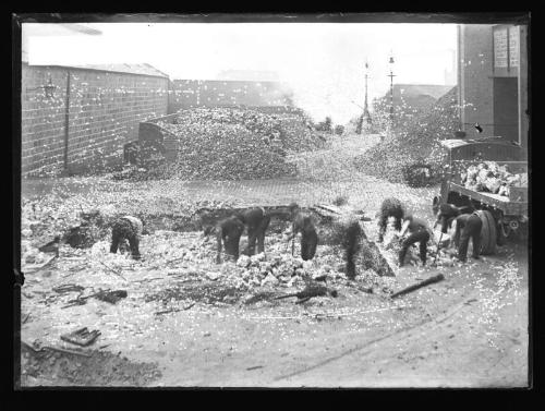 Glass Photographic Negative Aberdeen Gas Works Coke Yard with Workmen Shovelling Coke and Rubble