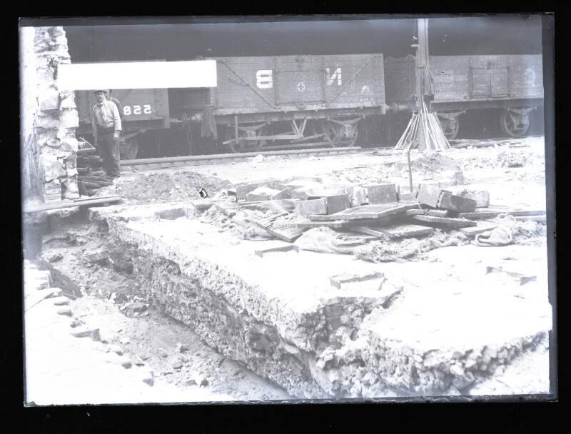 Glass Photographic Negative Aberdeen Gas Works Coke Yard Showing Work Taking Place  with Row of Railway Wagons Marked NB Rear..