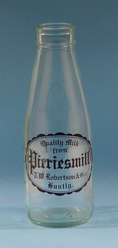 One Pint Milk Bottle in associated with Pirriesmill Dairy