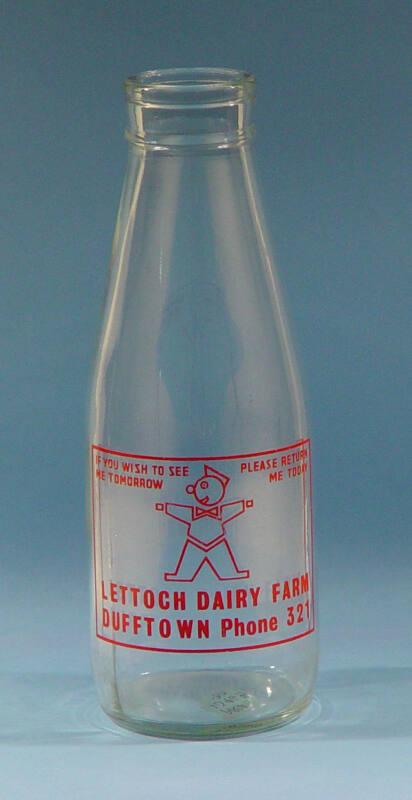 One Pint Milk Bottle in associated with Lettoch Dairy Farm