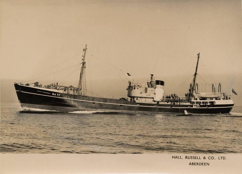 Black and white photograph showing port side view of Olafur Johnannesson