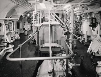 Black And White Photograph of the engine room of the Chemical Tanker Silverharrier