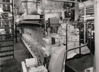 Black And White Photograph of the engine room of the Chemical Tanker Silverharrier