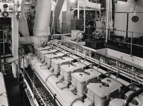 Black And White Photograph of the engine room of the Chemical Tanker Silverharrier