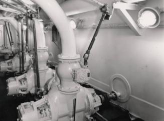 Black And White Photograph of pipework on the Chemical Tanker Silverharrier