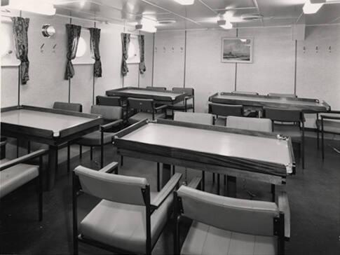 Black And White Photograph of the crew's mess on the Chemical Tanker Silverharrier