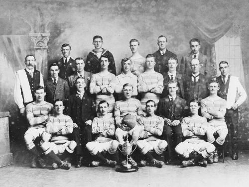 Black and white photograph Showing Hall & Co. Football Club, 1917-18