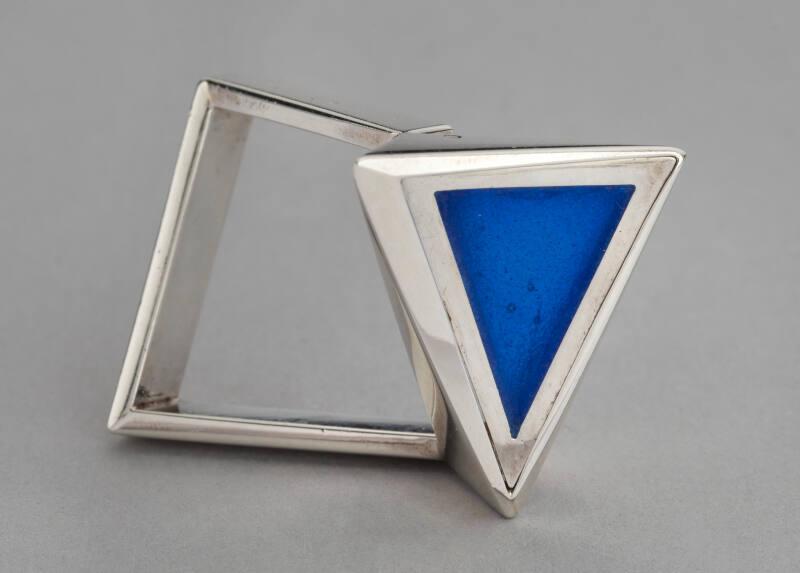 White Metal and Blue Plique a Jour Enamel Ring