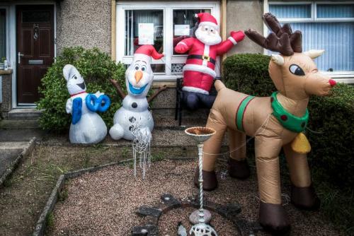 Digital photograph of winter holiday decorations in June