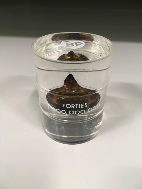 BP Forties Fields One Billion barrels Commemorative Plastic Oil Barrel containing Oil Sample