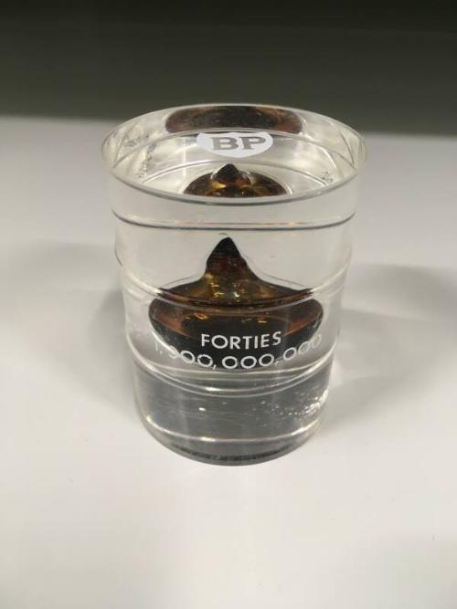 BP Forties Fields One Billion barrels Commemorative Plastic Oil Barrel containing Oil Sample