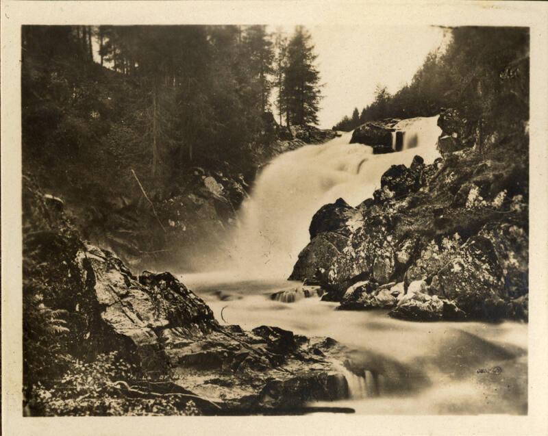 Black and white photograph Showing Falls of Miuck Ballater