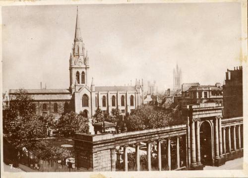 Black and white photograph Showing East and West Churches from Union Street