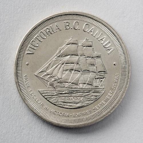 1983 Commemorative Trade Token Dollar From Victoria B. C., Canada, Depicting The Clipper "Thermopylae