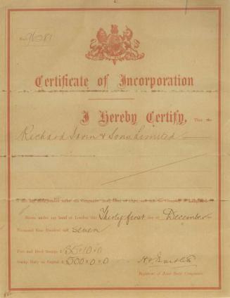 Certificate of Incorporation Richard Irvin and Sons