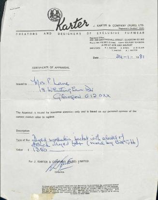 Karter's Certificate of Appraisal