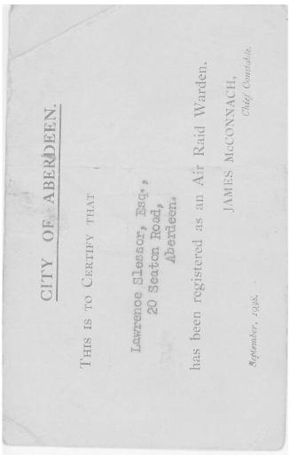 Identity Card for Air Raid Warden