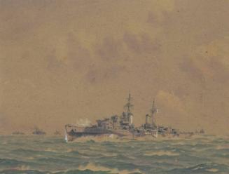 Light Cruiser HMS Scylla at Sea; Watercolour by D.G.M.Gardiner