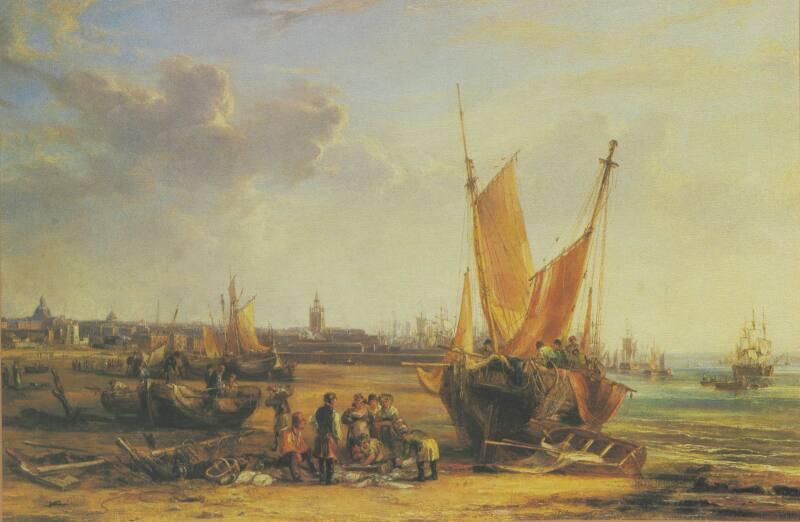 Print Of Boats On A Beach From The Wardroom Of HMS Scylla