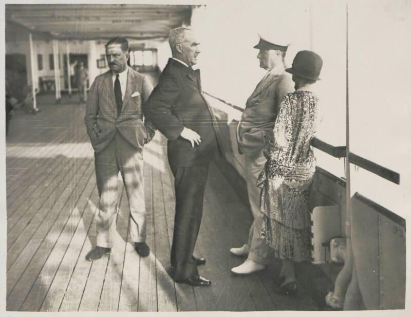 19. L to R Capt. A.A. Thomson, M.T.B. Davis, Sir Robert Williams Bt, and Mrs Davis Carnarvon Castle