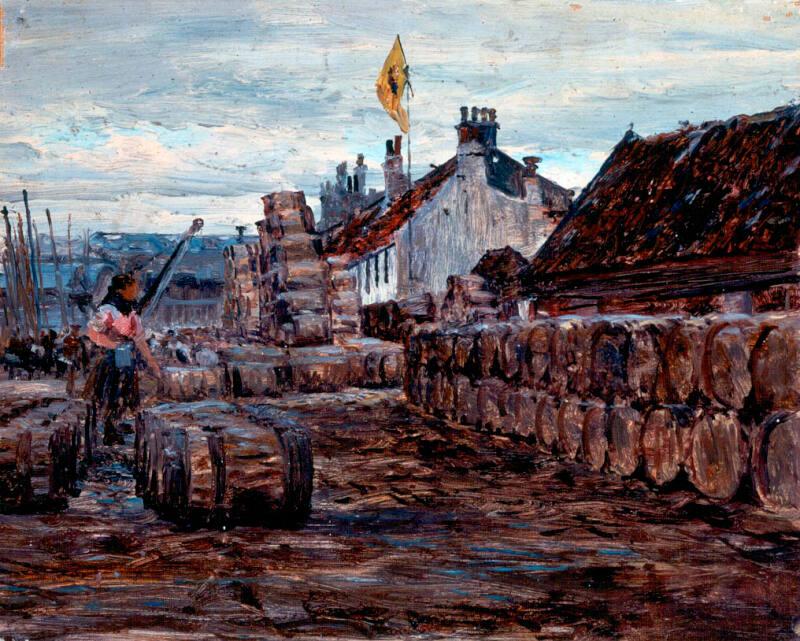 Stacking Salt Herring Barrels, Possibly Portsoy by George Sherwood Hunter