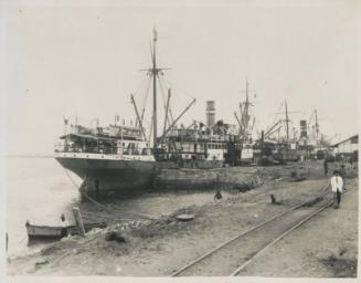 49. Busy shipping scene at the Main Wharf, Lobito. SS Amboine and [Warraga]