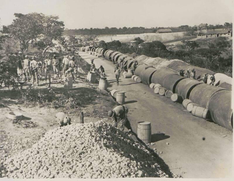 90. Quando Dam. Pipe sections ready to be laid down