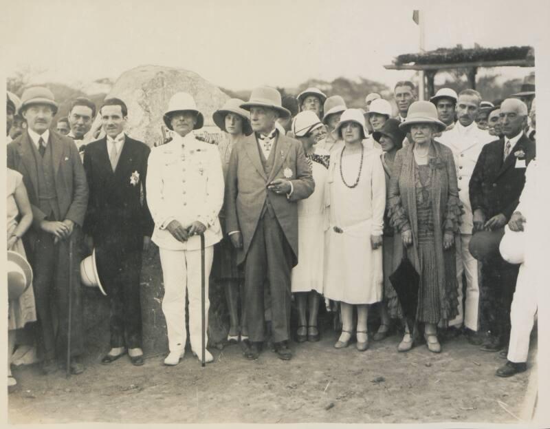 110. Group taken in front of Stone: Prince Arthur of Connaught, Portuguese Cols Minister, High Commr of Angola, Sir Robert Williams, Lady Williams