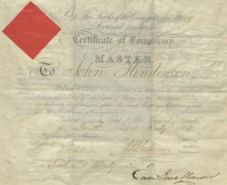 Master's certificate of John Henderson, part of the collection of papers of Captain John Henderson