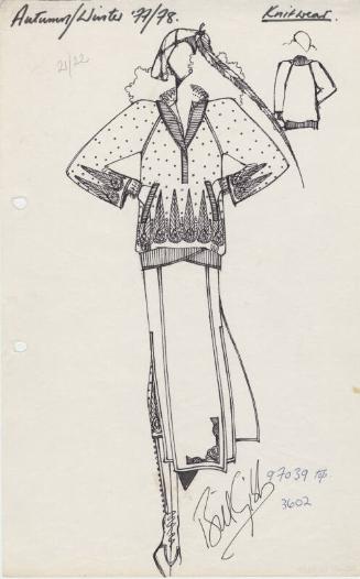 Drawing of Jumper and Skirt for Autumn/Winter 1977/78 Knitwear Collection