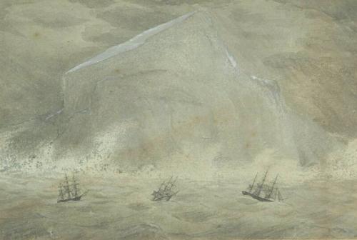 Ship 'Rifleman' - Scene Of Three Ships At Sea In The South Atlantic, Iceberg In Background