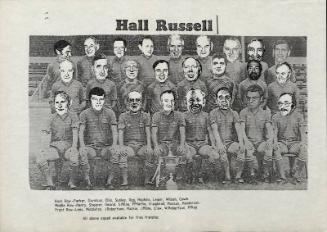 Joke newspaper cutting from Hall Russell shipyard with photos of staff as football squad 'All above squad available for free transfer'