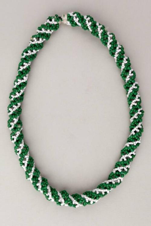 Green and white bead necklace