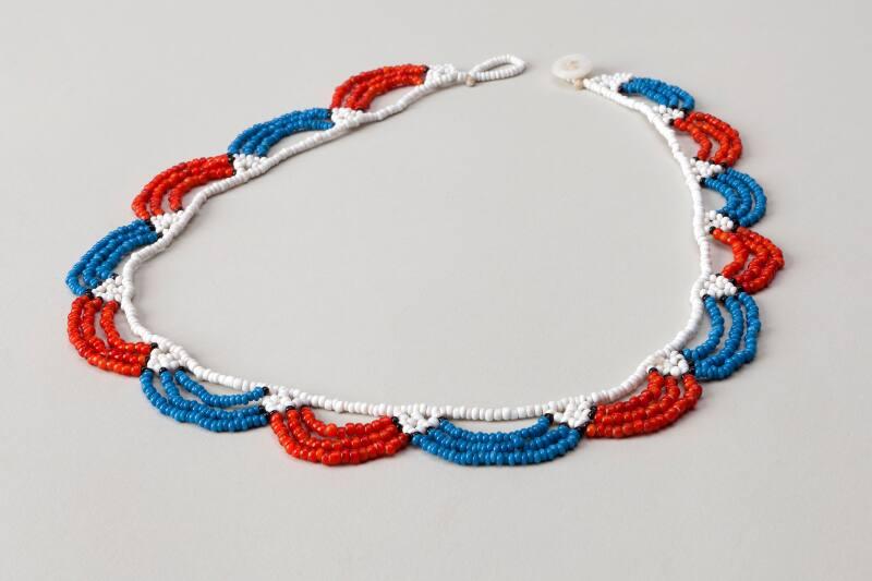 Red, white and blue bead necklace