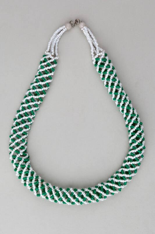 Green and white bead necklace