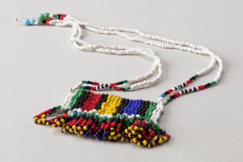 Two strand bead necklace with central plaque