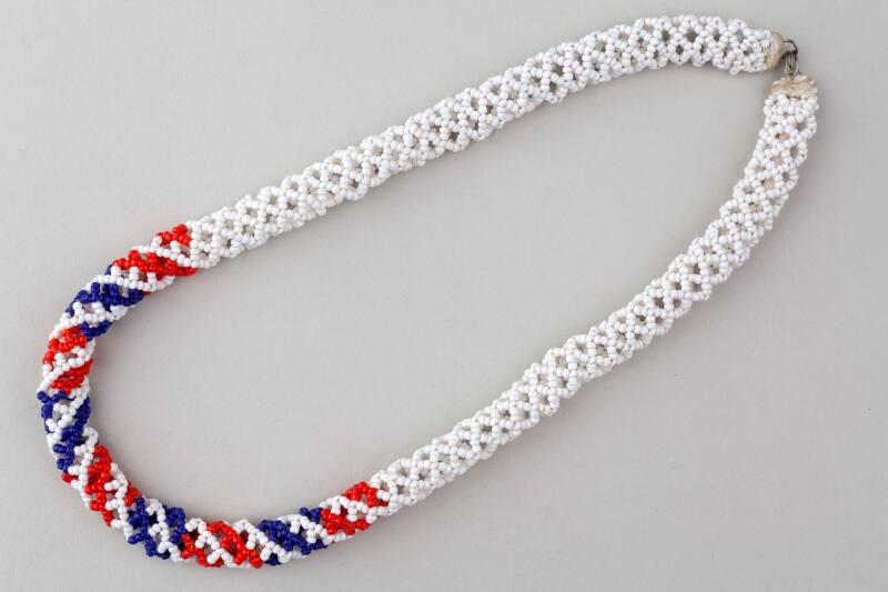 White, red and blue bead necklace