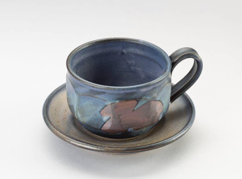 Blue Facetted Cup and Saucer