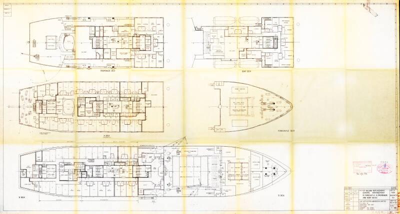 Plan for RMS St HELENA, Replacement General Arrangement 'B', Forecastle, 'A', Promenade and Boat Decks