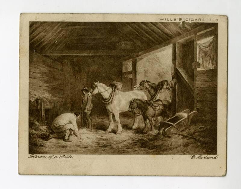 Will's Cigarette Card - "Celebrated Pictures by British Artists" series - No. 7  Interior of a Stable by George Morland