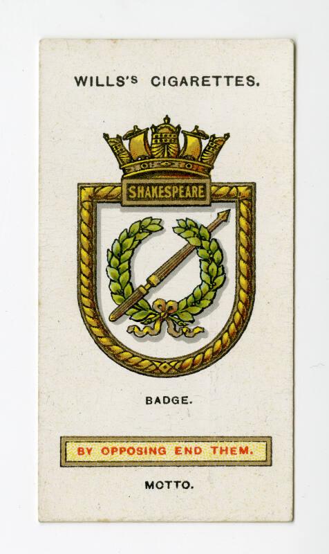 Ships' Badges Series, Wills's Cigarettes Card: No.22 Shakespeare